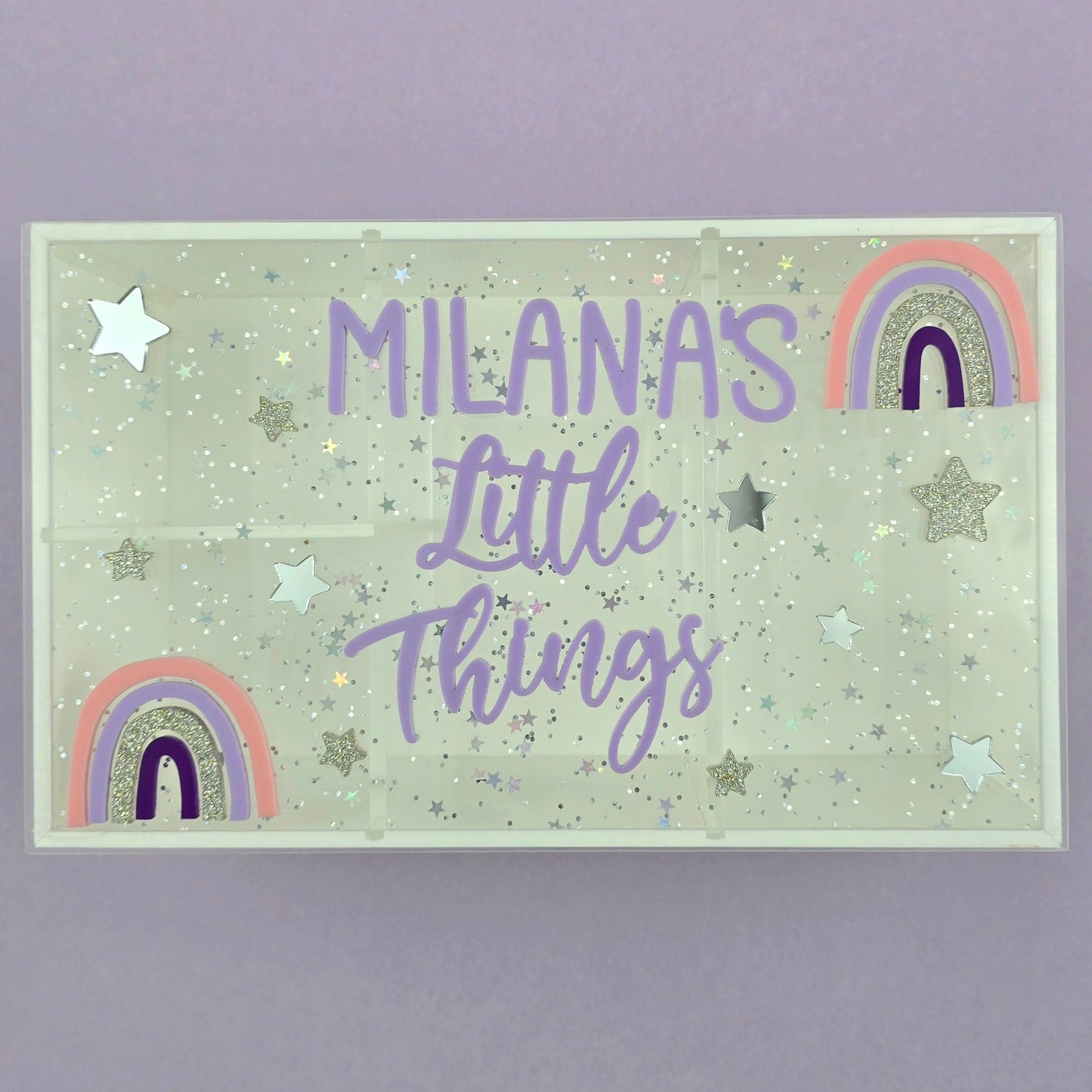 Personalized Glitter Star & Rainbow Keepsake Box