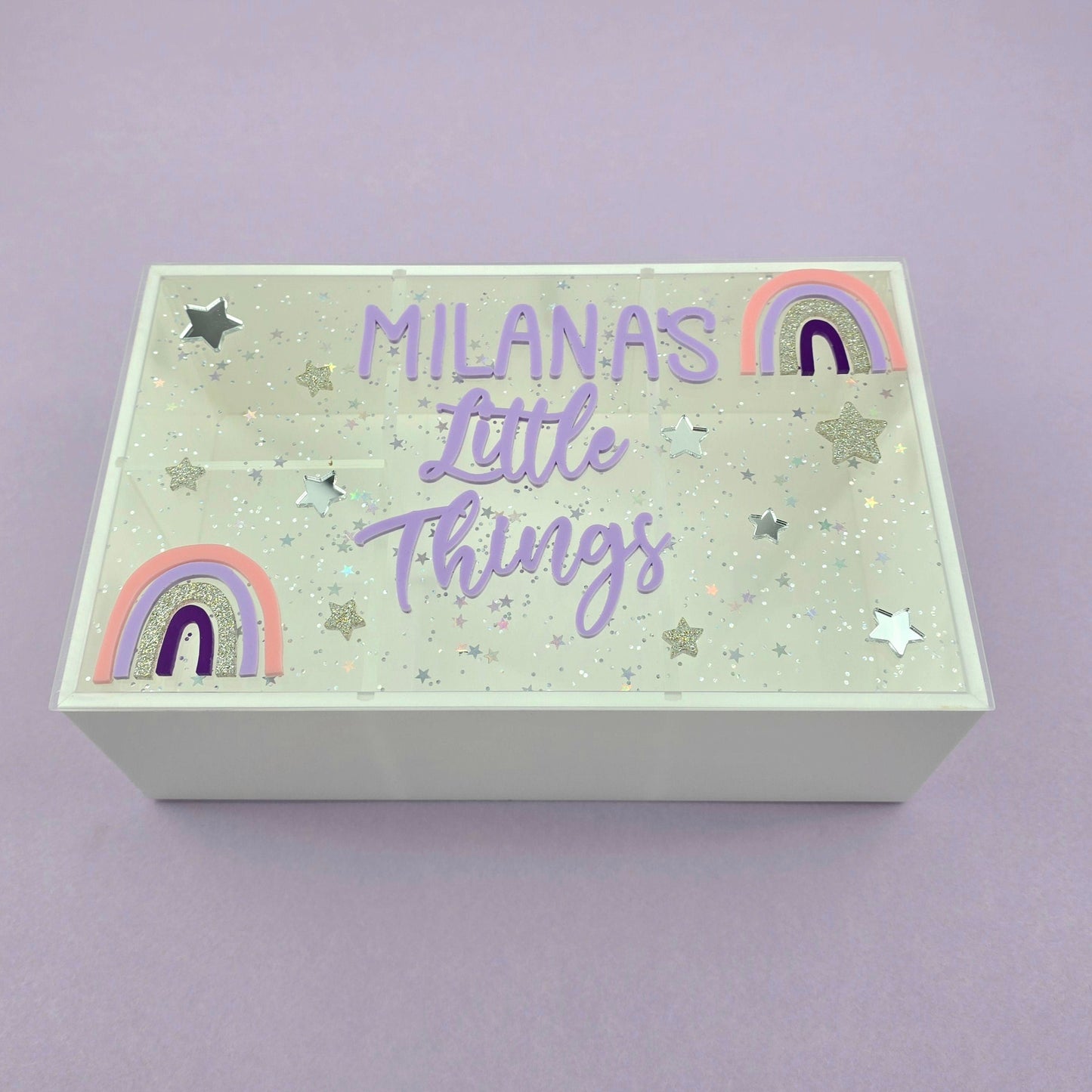 Personalized Glitter Star & Rainbow Keepsake Box