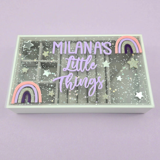 Personalized Glitter Star & Rainbow Keepsake Box