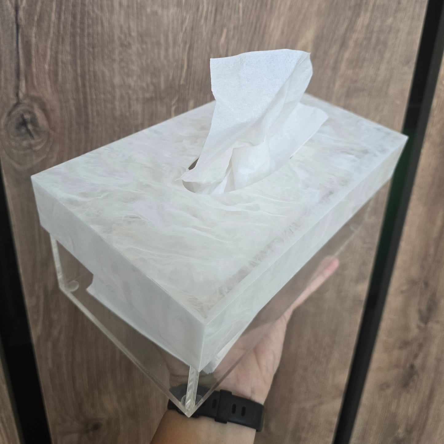 Marble-Top Transparent Plexiglass Tissue Box