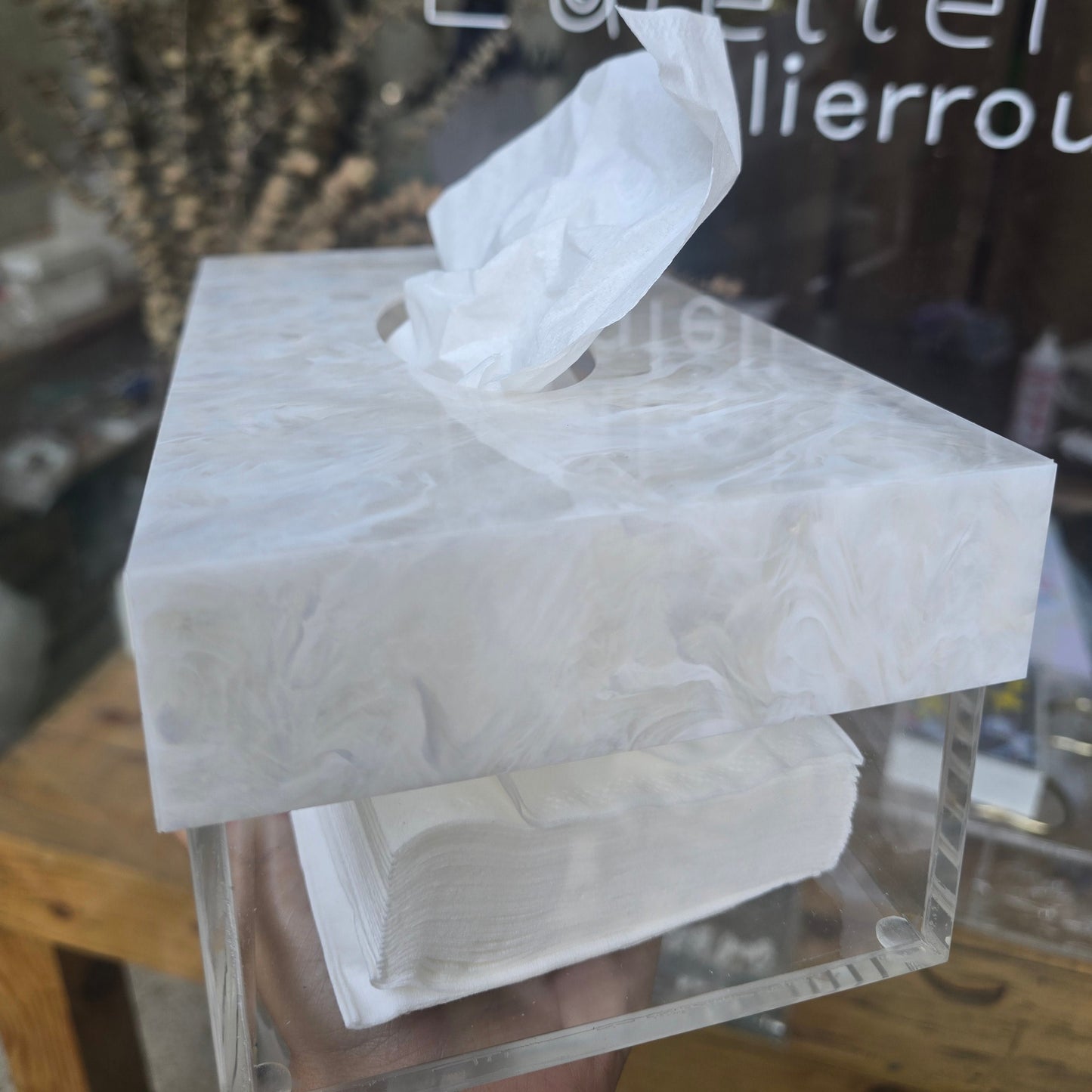 Marble-Top Transparent Plexiglass Tissue Box