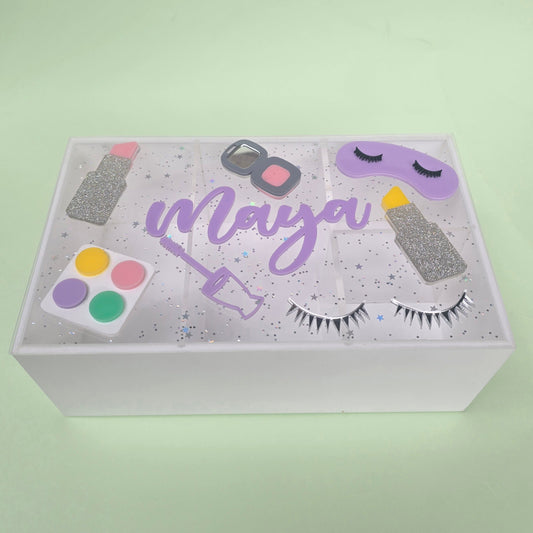 Personalized Glittery Makeup-Themed Accessory Box for Girls