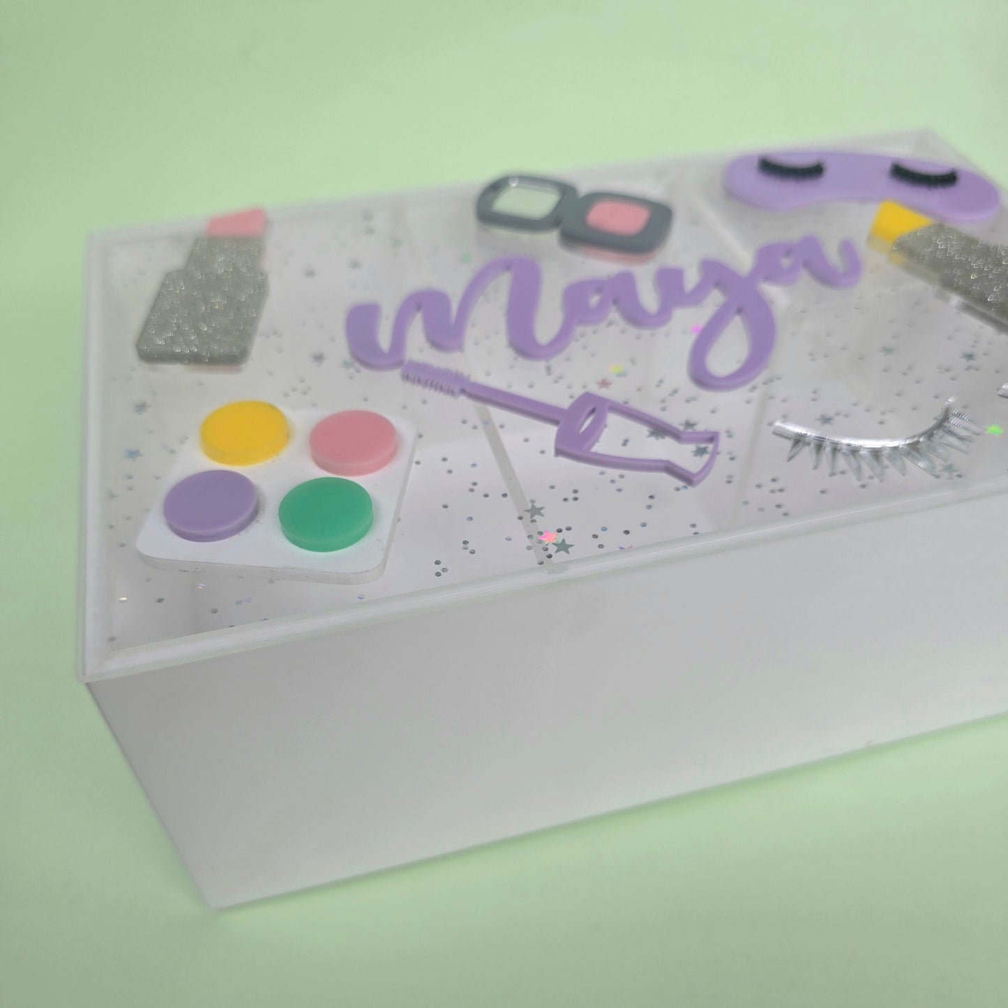 Personalized Glittery Makeup-Themed Accessory Box for Girls