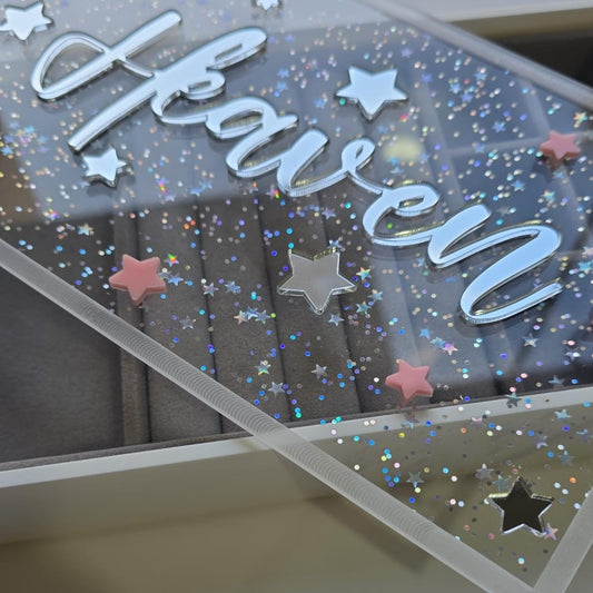 Personalized Pink Stars Plexiglass Jewelry Box