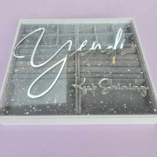 Double Jewelry Box – Plexi Glitter Finish with Velvet Interior