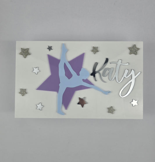 Personalized Plexiglass Jewelry and Accessory Box – Gymnast Theme