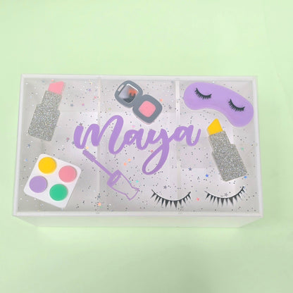 Personalized Glittery Makeup-Themed Accessory Box for Girls
