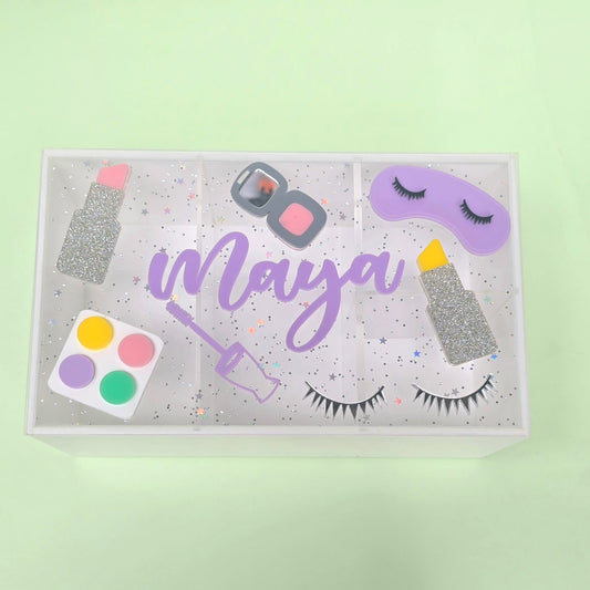 Personalized Glittery Makeup-Themed Accessory Box for Girls