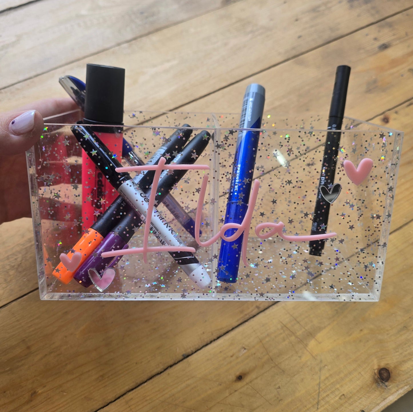 Personalized Glitter Plexiglass Pen Holder and Desk Organizer