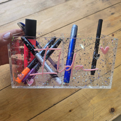 Personalized Glitter Plexiglass Pen Holder and Desk Organizer