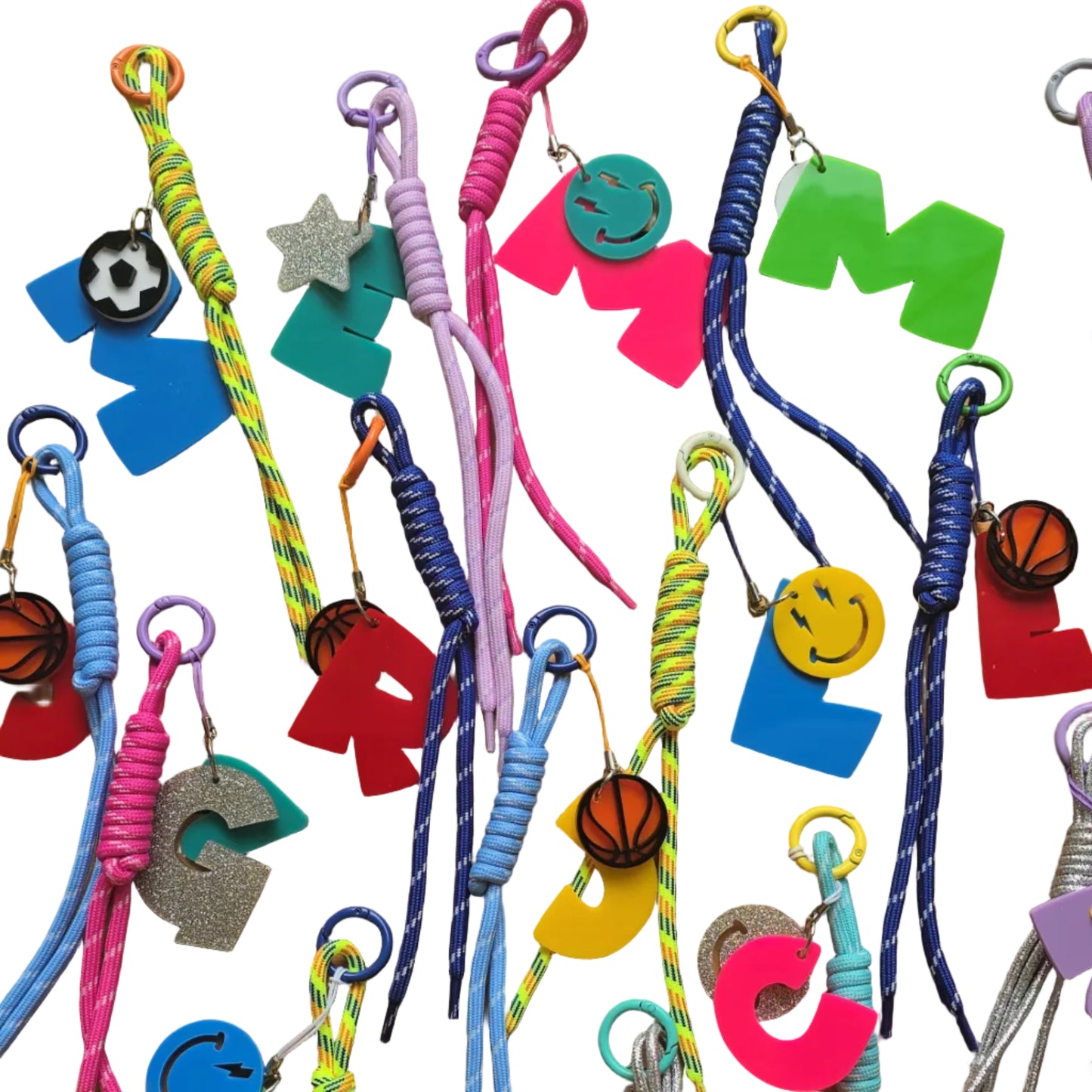 Personalized Initial Rope Keychain – Custom Acrylic Bag Charm