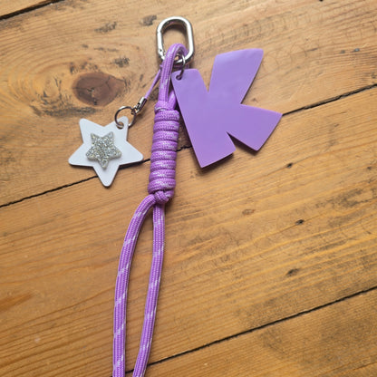 Personalized Initial Rope Keychain – Custom Acrylic Bag Charm