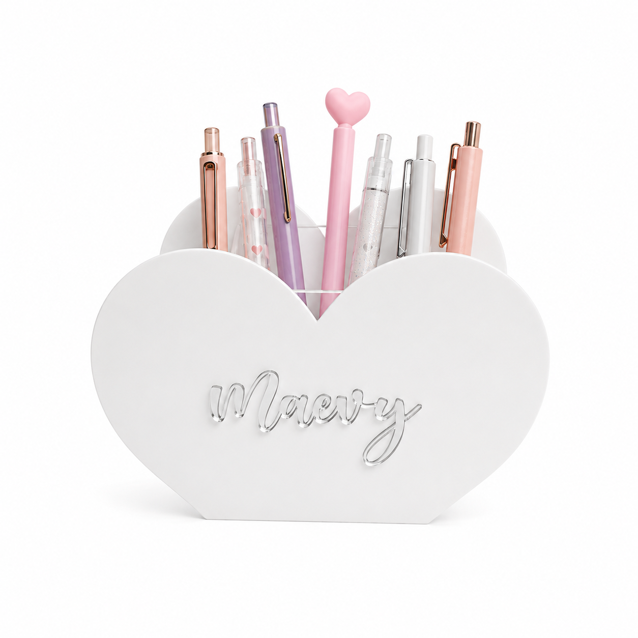 Personalized Heart-Shaped Plexiglass Pen Holder