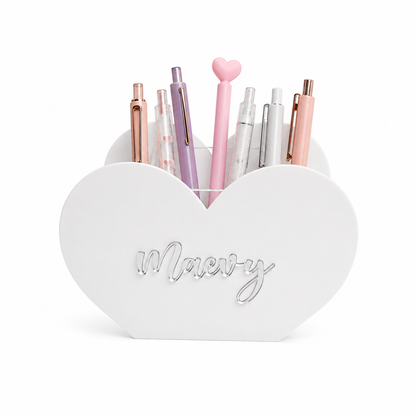 Personalized Heart-Shaped Plexiglass Pen Holder
