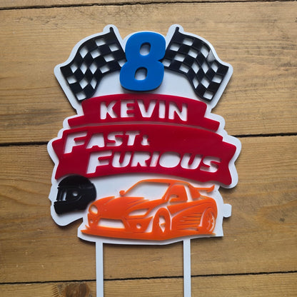 Fast and Furious Acrylic Cake Topper – Personalized Racing Theme
