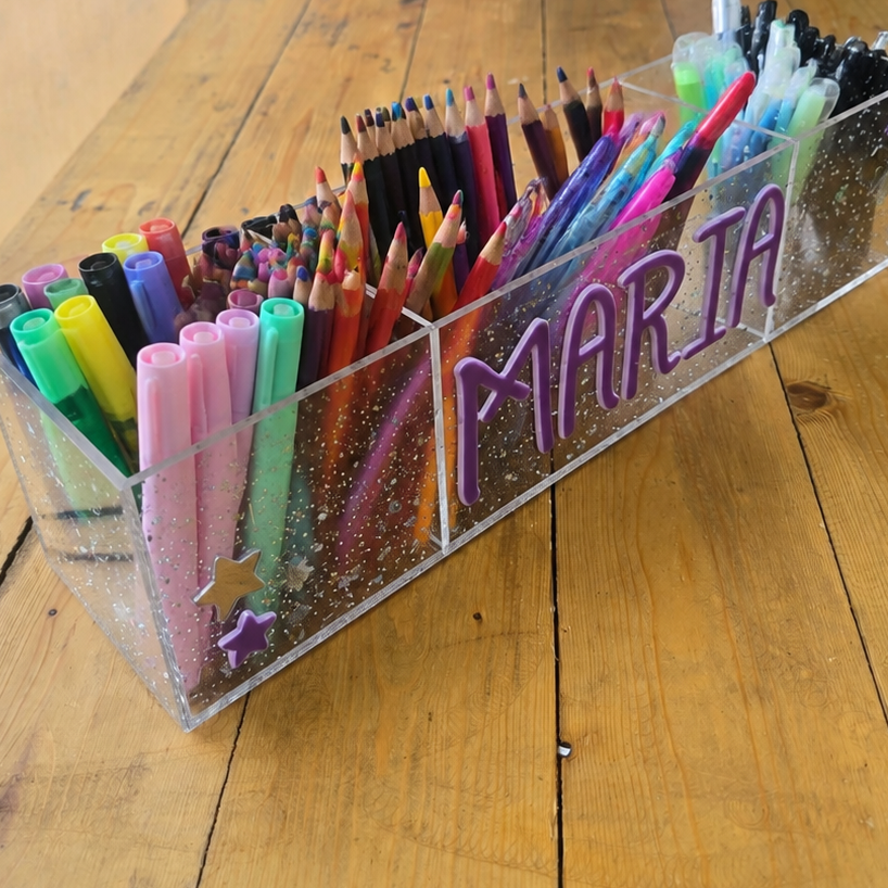 Personalized Glitter Plexiglass Pen Holder and Desk Organizer